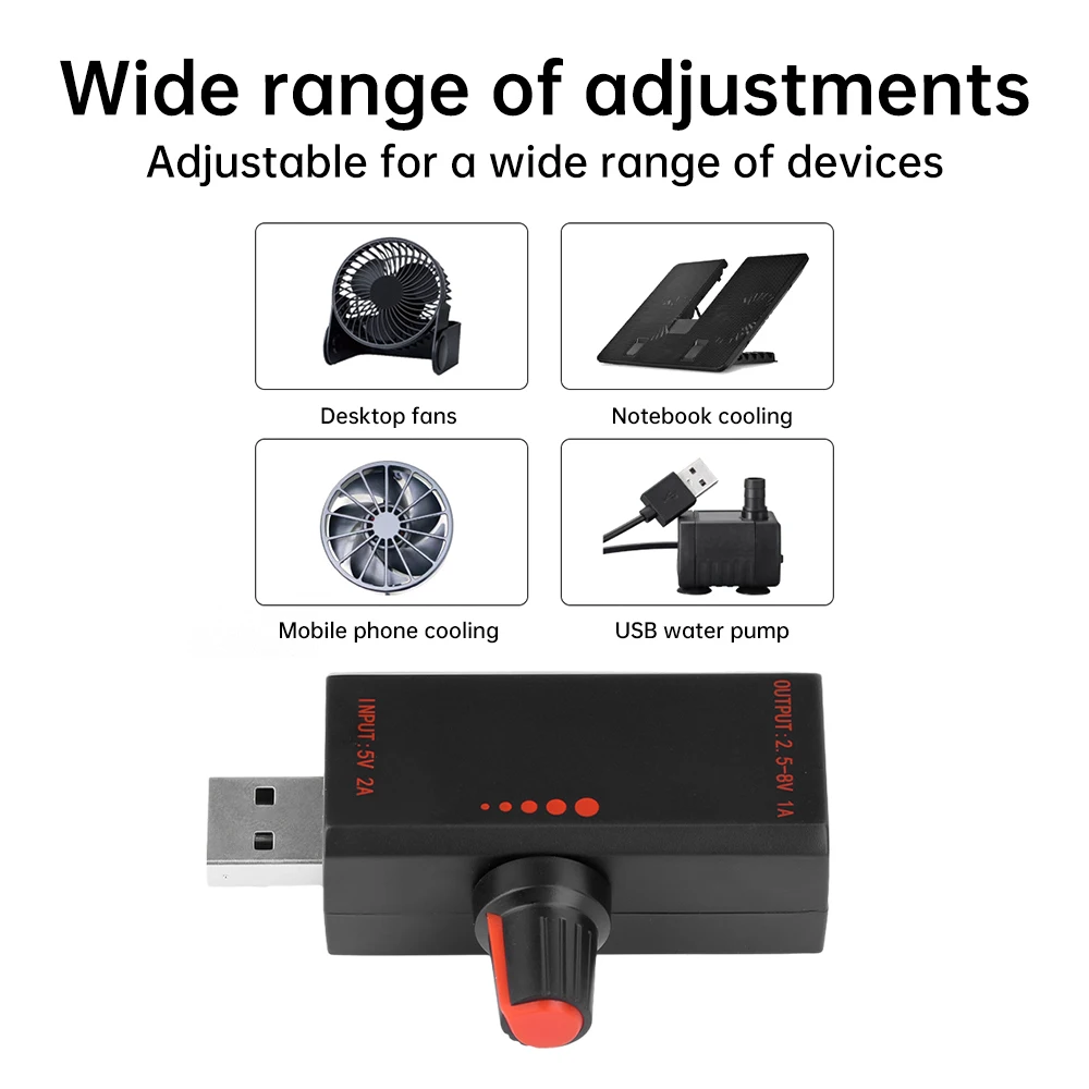 5W DC 5V 2A Fan Speed Controller Infinitely Variable Speed Controller with Switch Type-C / USB Interface for Cooling Fan