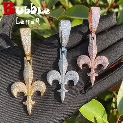 Bubble Letter Iced Out Necklace Pendant for Women Prong Cubic Zirconia Real Gold Plated Hip Hop Jewelry The Fleur De Lys