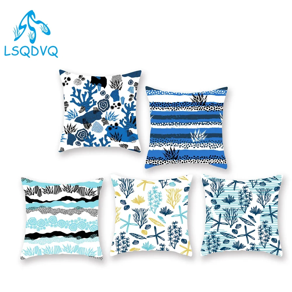Tropical Marine Plant Ocean Coral Square Throw Pillows Case Sofa Seaweed Cushion Cover for Sofa Home Living Room Decoration