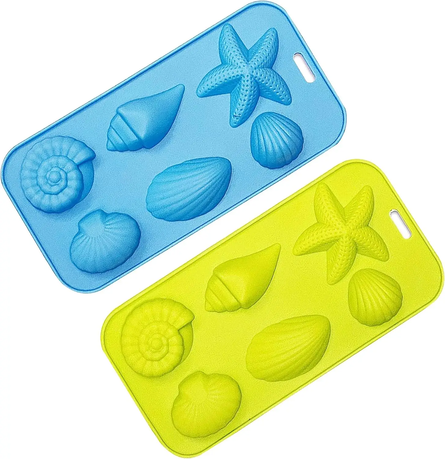 

Cube Trays Silicone Mold for Ice, Jelly, Chocolate and Soap - 6 Starfish Conch Shell Shape Ice Mold, Set of 2 Blue&Green