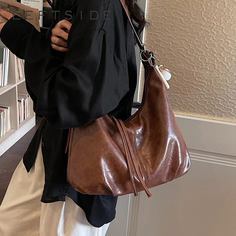 

Женская маленькая кожаная сумка-хобо LEFTSIDE: минималистичная, в стиле ретро, повседневная, на плечо, через плечо, новинка 2026 года, трендовые сумки