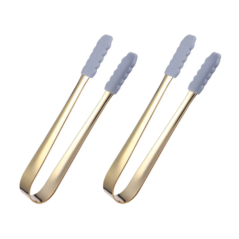 

2 шт. щипцы для льда из нержавеющей стали с силиконовыми наконечниками, маленькие кухонные щипцы для ресторана, бара, кухни, фуршета, для сервировки