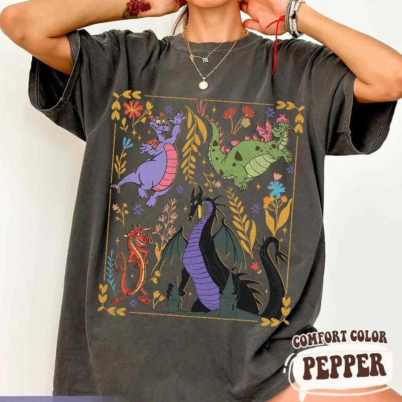 

Футболка с изображением дракона Диснея Мушу Малефисента Эллиота, всесезонная повседневная модная уличная одежда унисекс из чистого хлопка