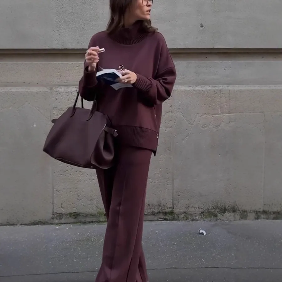 طقم سويت شيرت نسائي كاجوال بأكمام طويلة، سروال فضفاض للربيع والخريف مع جيوب، بدلة مكونة من قطعتين على الطراز الأوروبي والأمريكي #1