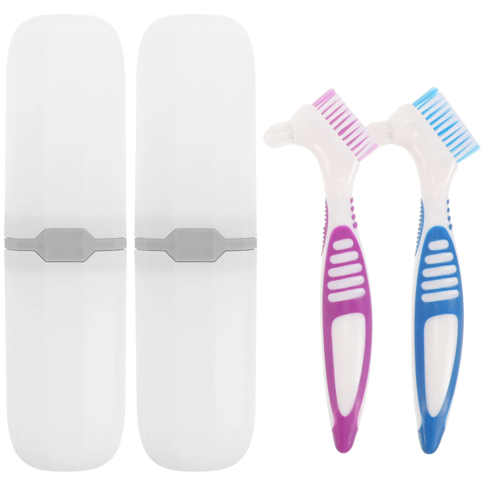 

2 Sets Travel Portable Toothbrush and Storage Box Multi-functional Mini Double Sided Cleanser Dental Double-head Denture