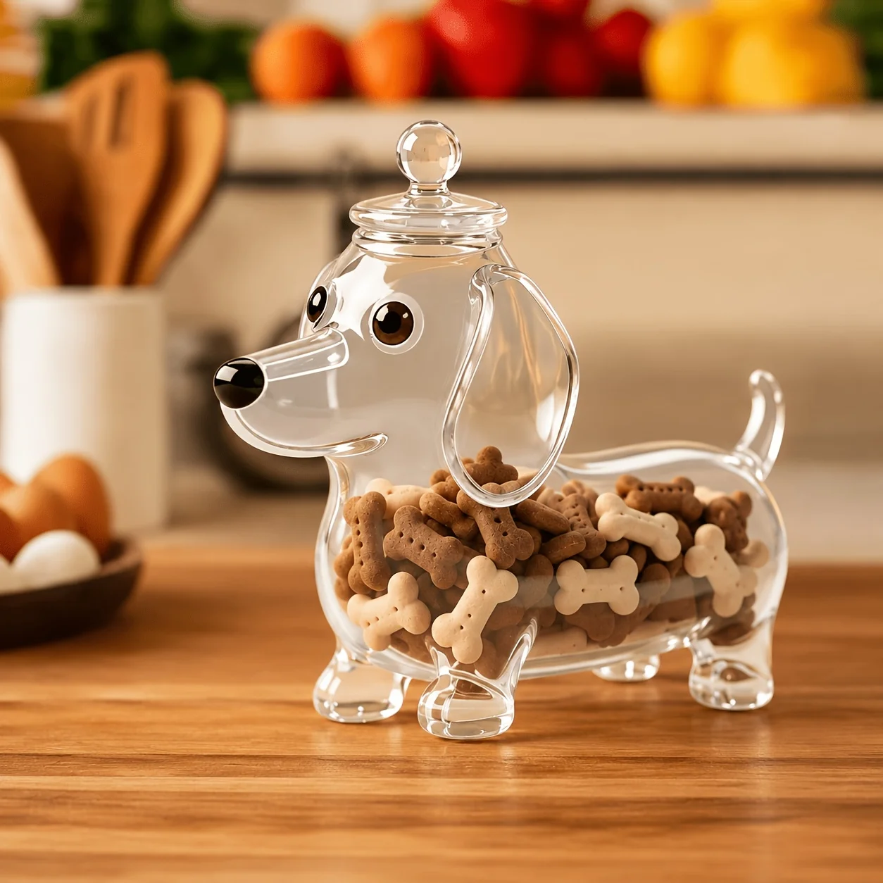 Handmade Dachshund and French Bulldog Clamshell Sealed Glass Jar, Cute Puppy Snack Storage Tank, Moisture-Proof and Hand-Washable, Kitchen Countertop Decoration, Ideal Gift for Pet Lovers, and Dachshund-Themed Decorative Ornament