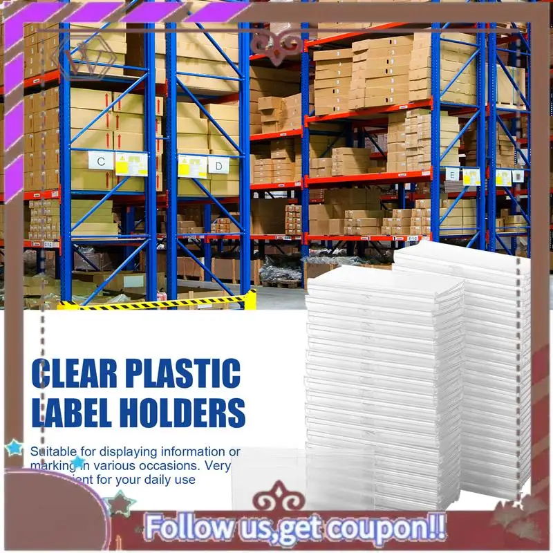 ABBG-70PC 8X4.2Cm أصحاب التسمية البلاستيكية الشفافة لرف الأسلاك سعر التجزئة تسمية سلة تسميات كليب على تسميات لصناديق التخزين