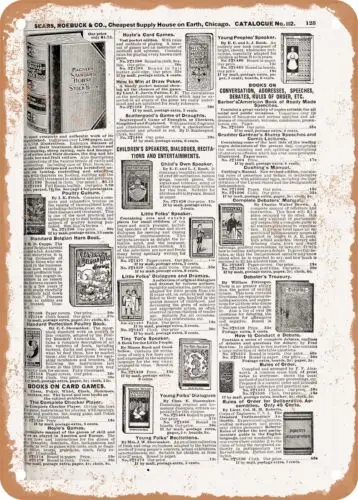 METAL SIGN - 1902 Sears Catalog Books Page 135 - Vintage Rusty Look sign