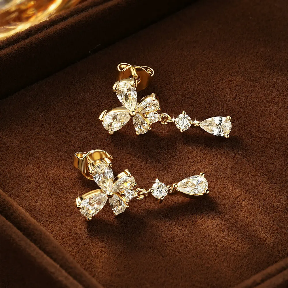 Rrjzz Sparkling Graceful Butterfly Zircon Moissanite Drop Earrings for Women Exquisite Engagement Dangle Earrings Jewelry Gifts