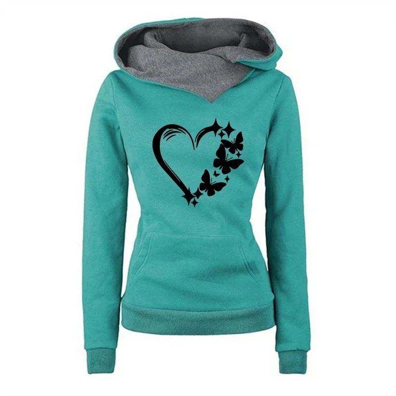 Fall Winter Butterfly Print Woman Sweatshirts Urban Fashion Warm Hoodie Female Home Outdoor Casual Sporty Hoody Top Jogger Coats