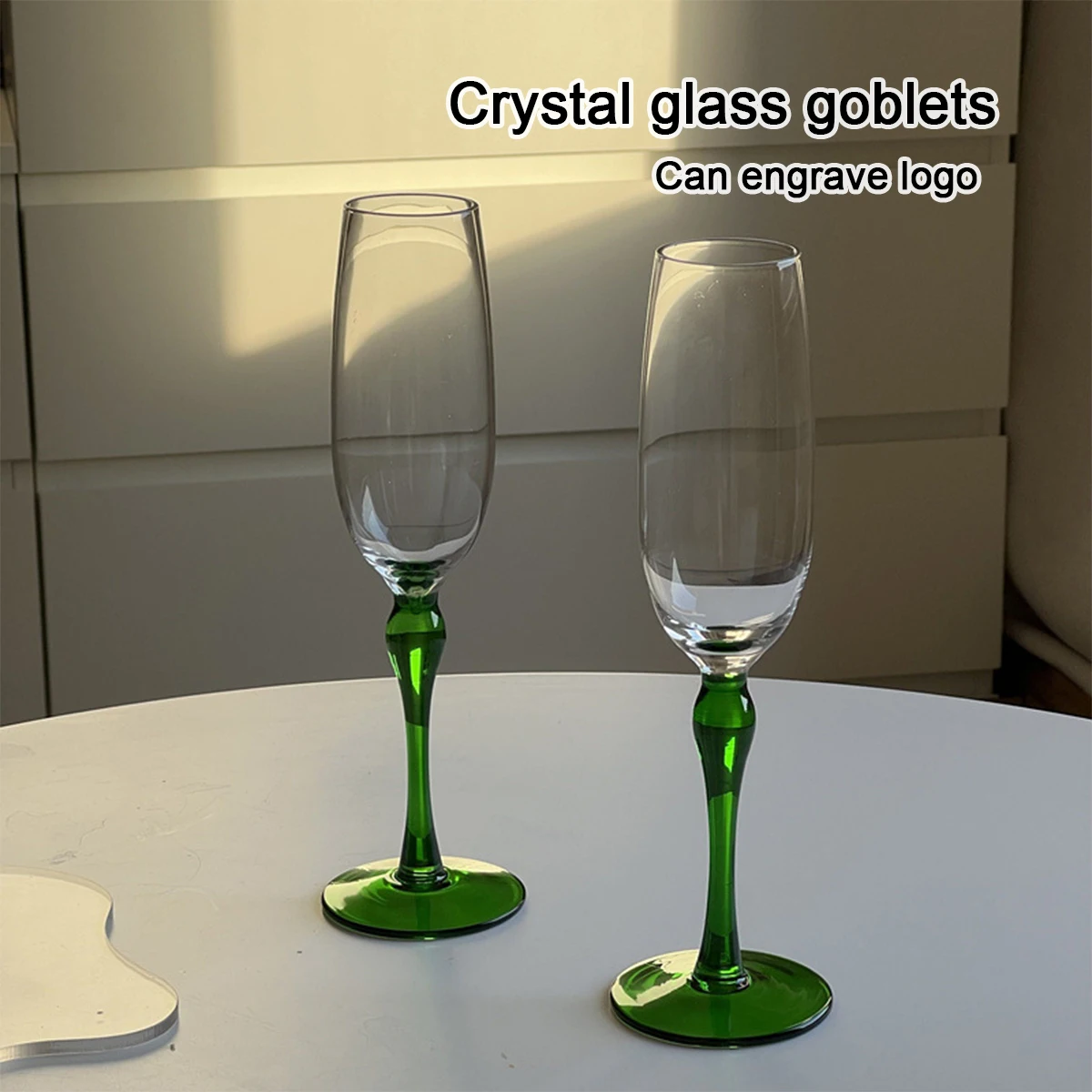 (Can Engrave Logo) 200/250ML Green Crystal Champagne Glass, Home Sparkling Wine Cup, Bar Cocktail Glass, Party/Wedding Cup