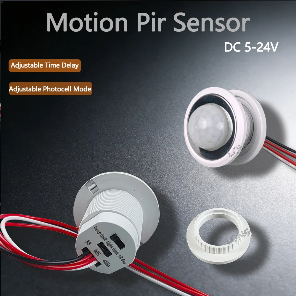 DC 5V 12V 24V 100W PIR-Sensor-Schalter, Einstellbare Zeit & Fotozellen-Modus, Hochleistungs-Infrarot-Bewegungsmelder für LED-Beleuchtung