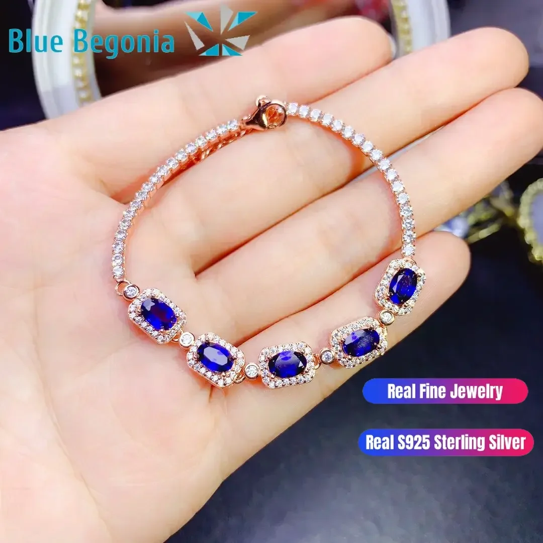 Sapphire Bracelet 925 Sterling Silver Fine Jewelry for Women Anniversary Party Girl friend Gift 5pcs 4*6MM