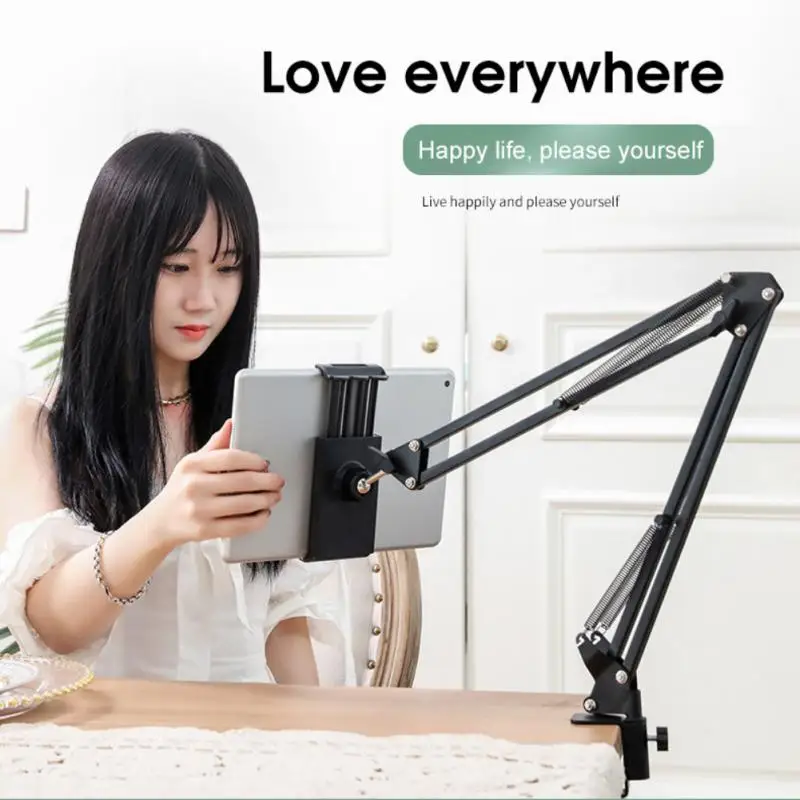 360° Rotating Long Arm Phone Tablet Holder Overhead Stand Desktop Bed Lazy Cantilever Bracket for