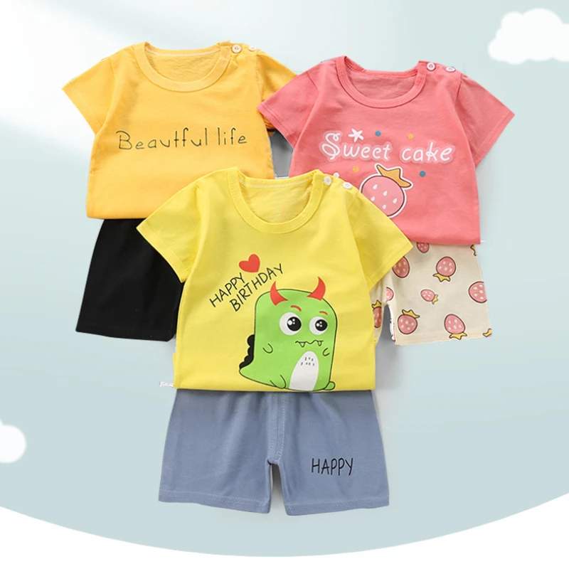 Summer Toddler Girl Clothes Set Solid Cotton Short Sleeve T-shirts and Shorts 2 Pieces Suit Casual Top Bottom Outfits Tracksuits