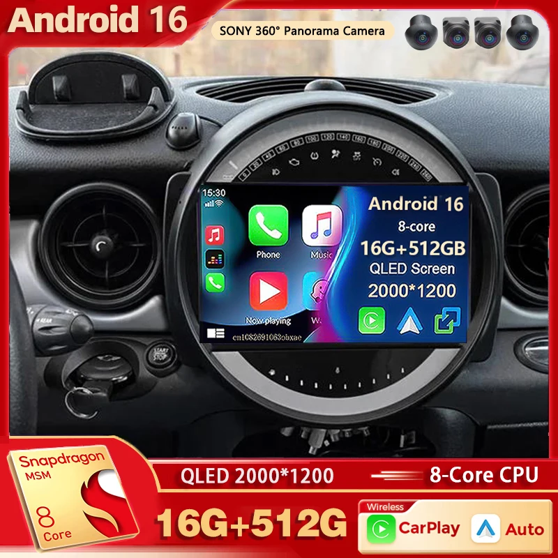 Android 16 Für BMW MINI COOPER R56 R60 2007-2014 2K QLED Android Autoradio Multimedia-Stereo-Player AI Sprachsteuerung CarPlay Head Unit