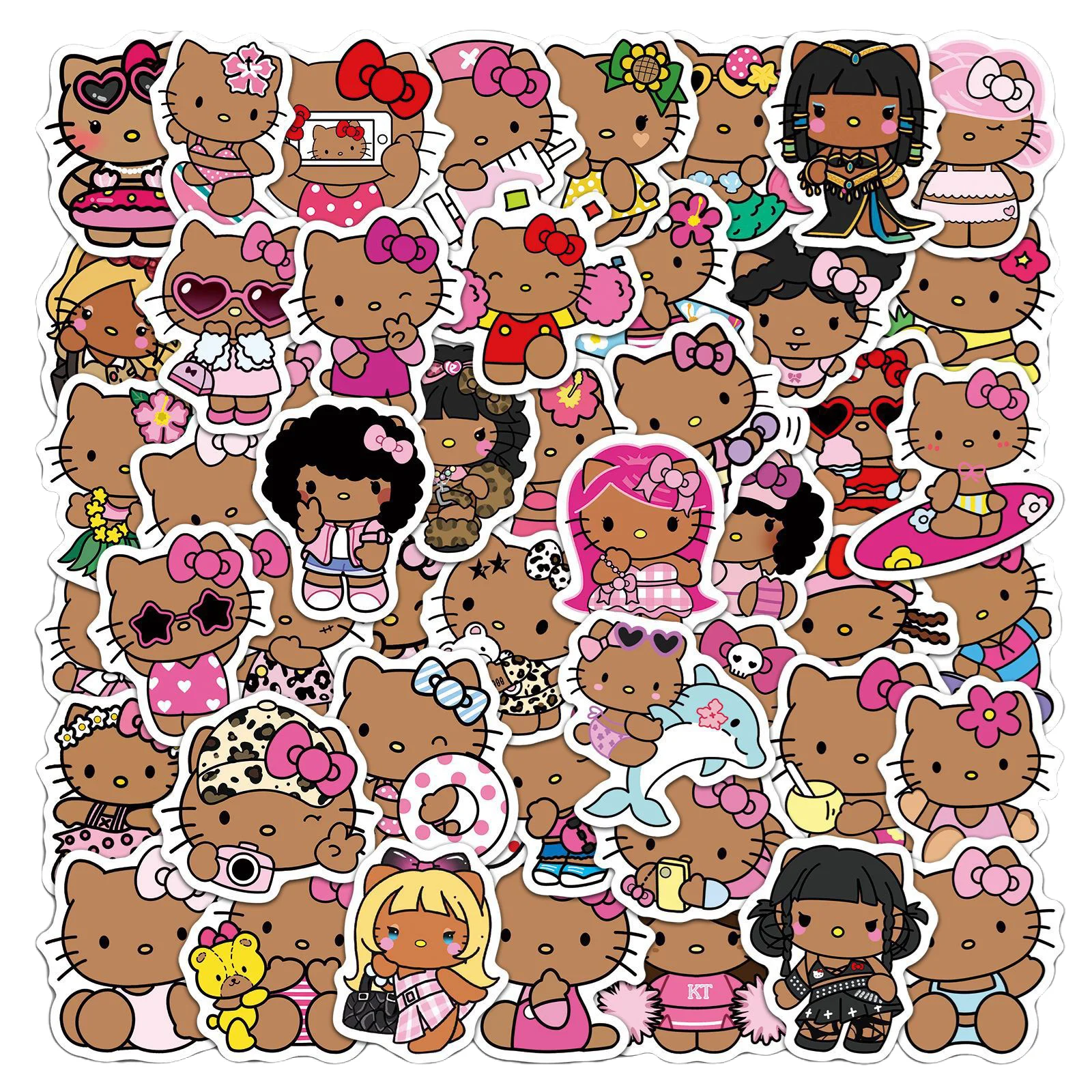 50 SZTUK Urocze Naklejki z Czarnej Hello Kitty w Stylu Kreskówkowym, Kawaii Graffiti, Dekoracyjne, Wodoodporne Naklejki na Bagaż, Laptop, Prezent dla Dzieci, Zabawka