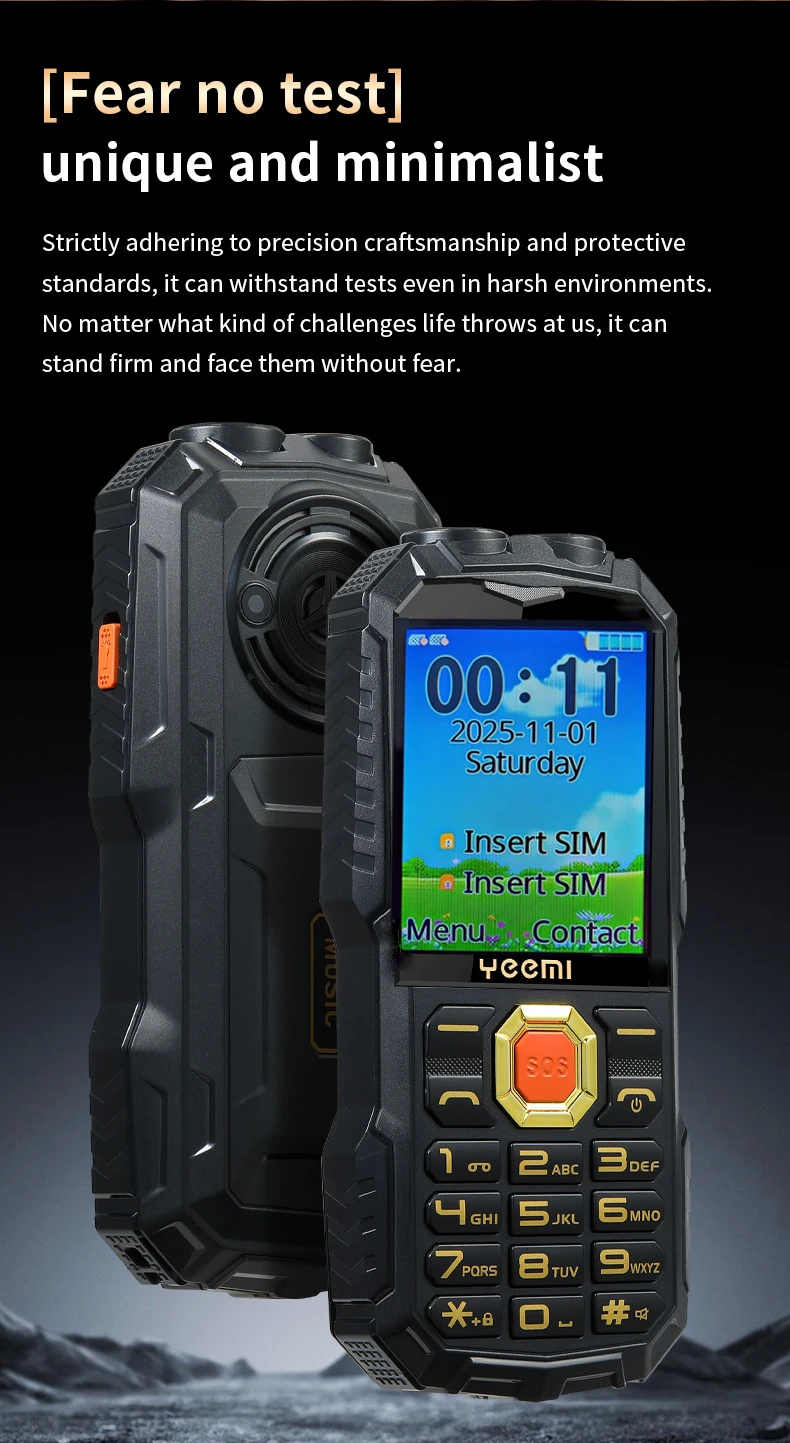 YEEMI Q5 4G Button Phone 2.4inches Dual SIM Card HD Call Camera FM LED Flashlight LTE Type-C Triple-proof Outdoor Mobile Phone