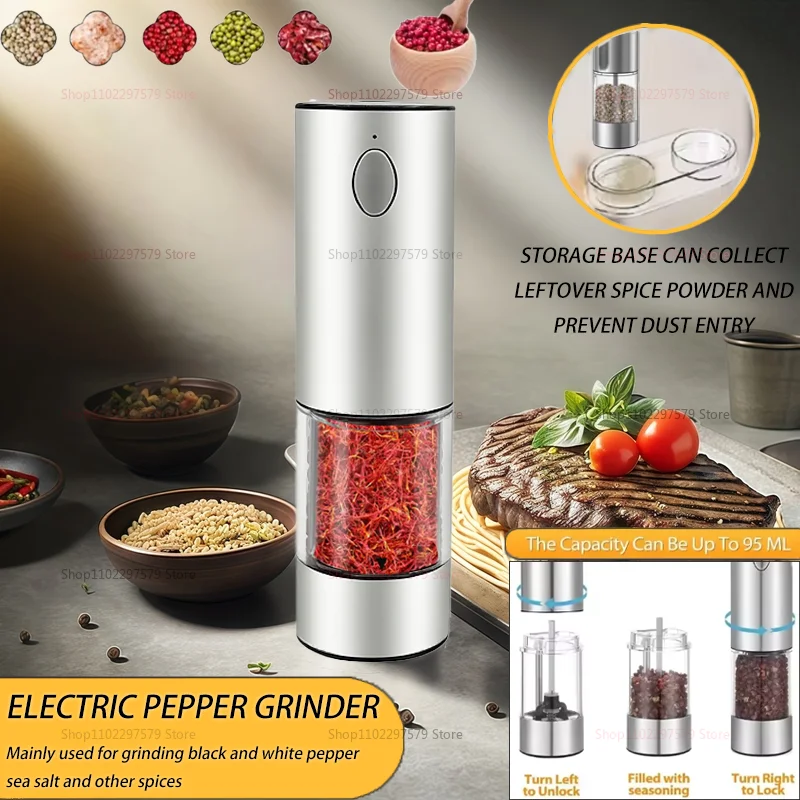 Molinillo de pimienta eléctrico de gran capacidad, molinillo de pimienta automático recargable por USB, especias ajustables con herramientas de cocina LED, 2 uds.