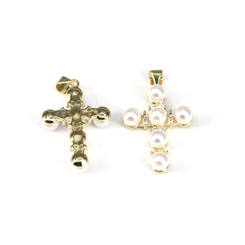 10Pcs/Big Beads Crystal Cross Pendant for Necklace Brass Gold Plated Crucifix Handmade DIY Jewelry Making Supplies