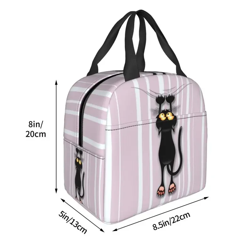 Fun Black Cat Falling Down Insulated Lunch Box for Women Portable Warm Cooler Thermal Lunch Bag School Food Picnic Tote Bags