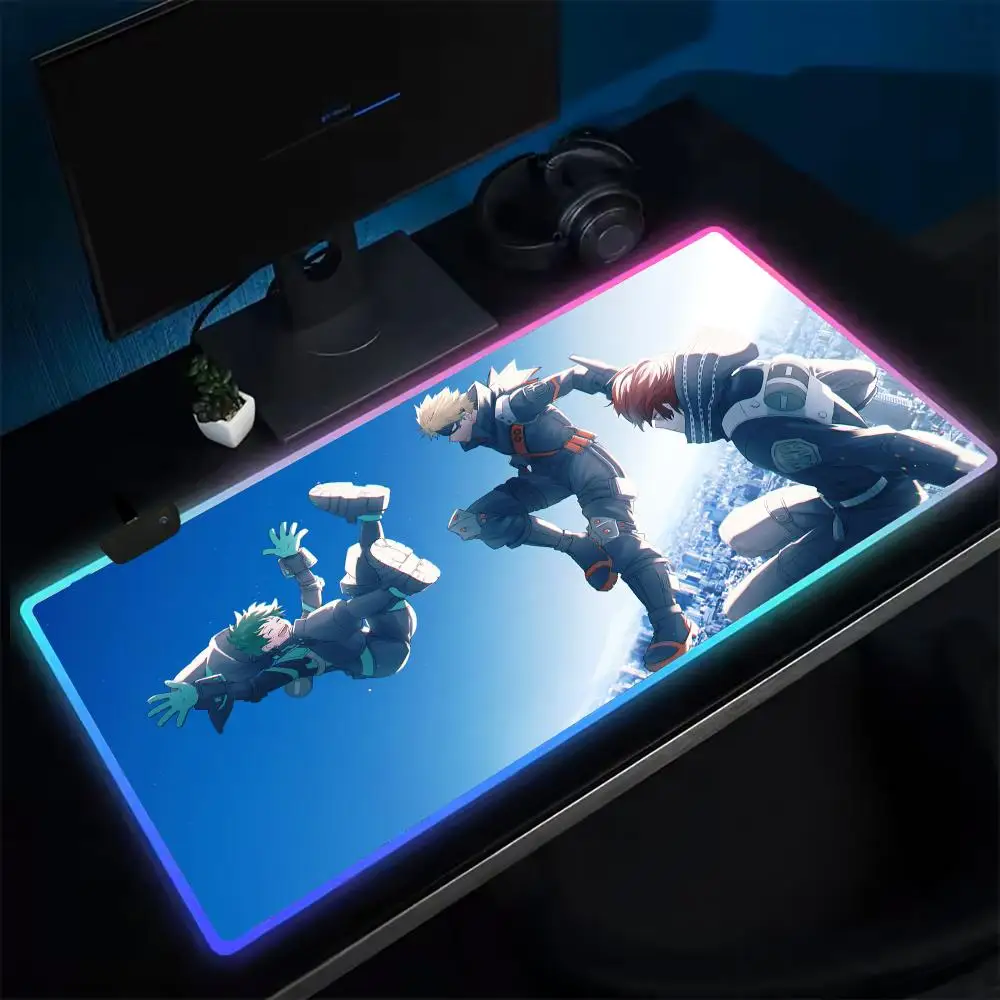 Popular My Hero Academia Mouse Pad Anime Gaming Mouse Pad LED Table Pads Backlit Rubber Desktop XXL RGB Desk Mats