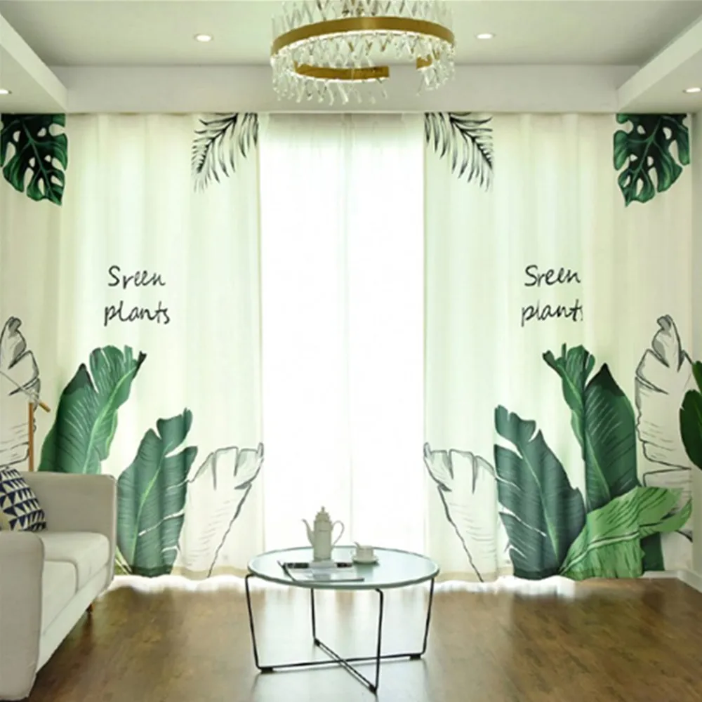 Nordic Tropical Blackout Curtains For Living Room Bedroom Window Green Leaves Palm Tree Flamingo Shading Panel Drapes Blinds