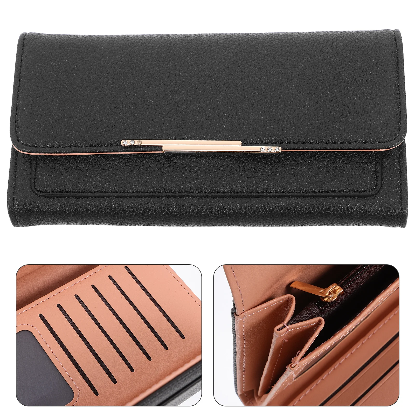 محفظة نسائية طويلة من البولي يوريثان، محفظة ثلاثية الطي للنساء، حقيبة نقود محمولة خفيفة الوزن مع سحاب للسفر يوميًا