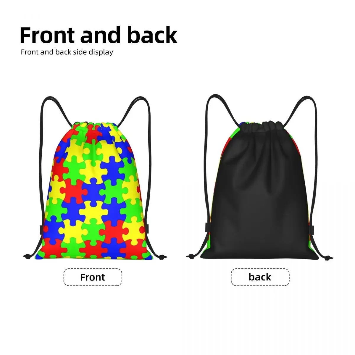 Custom Colorful Jigsaw Puzzles Autism Awareness Drawstring Bag Women Men Lightweight Sports Gym Storage Backpack