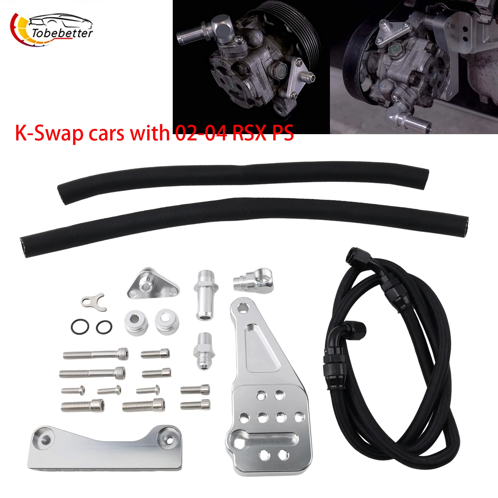 KTD-PSP-204 Power Steering Relocation bracket Kit for 2002-2004 RSX K Swap EG DC2 EK 6AN fitting pump