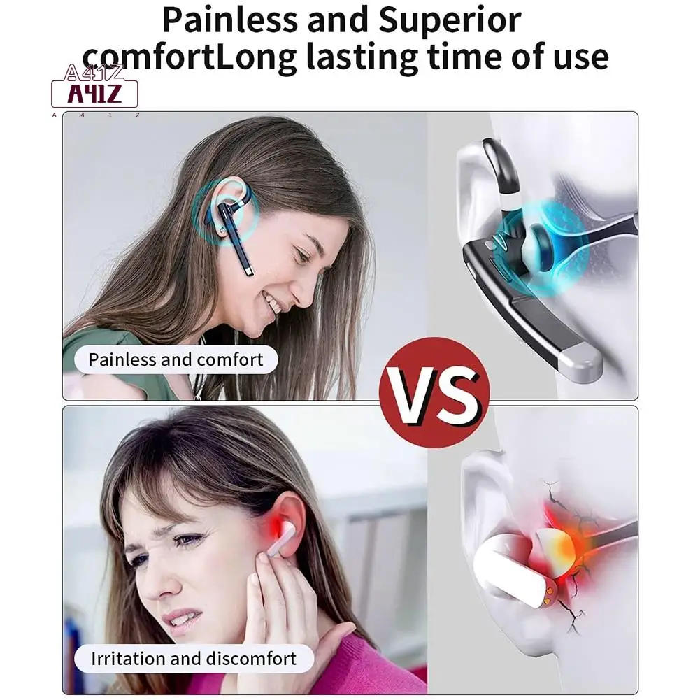 A41Z-Wireless Bluetooth Headset Hands Free Single Ear Headphone Noise Cancelling Microphone For Office/Driving