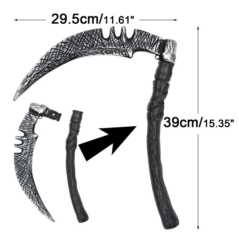 Accesorio de hoz de arma de plástico para Halloween para niños, niñas y adultos, decoración de Cosplay de Carnaval de Halloween, juguete para niños