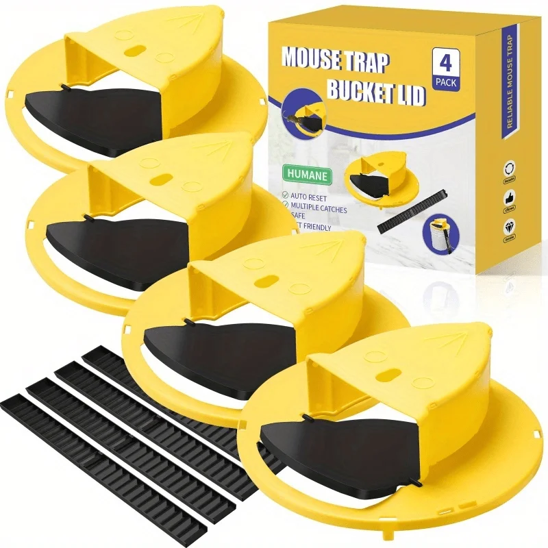 دلو مصيدة الماوس باللون الأصفر لإعادة الضبط التلقائي - لا حاجة إلى طاقة، مصيدة القوارض البلاستيكية المتينة للمنزل/العمل، تصميم متباين مشرق