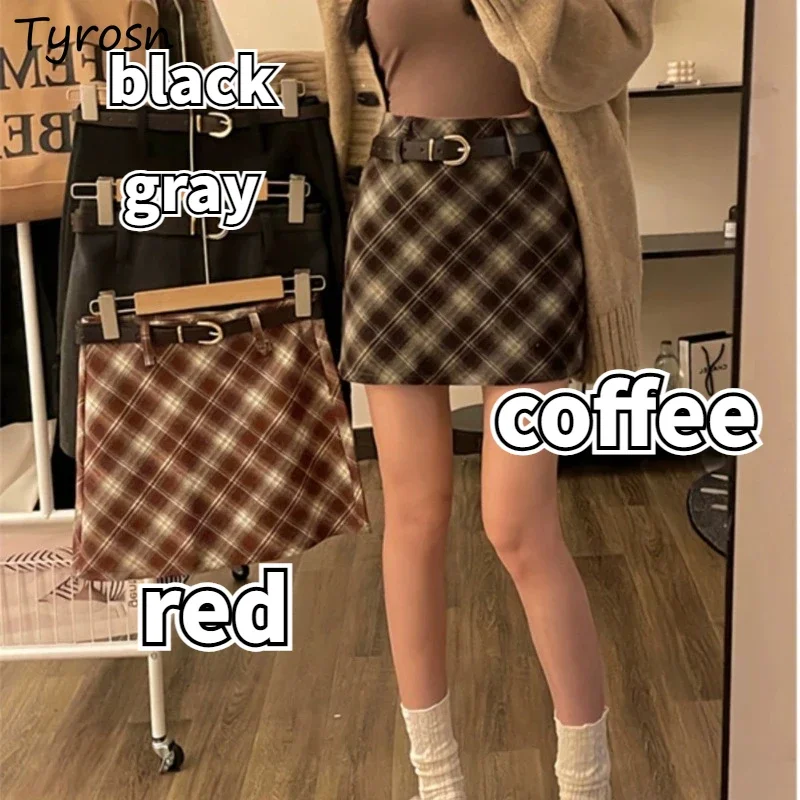 Minifaldas a cuadros de lana para mujer, faldas Vintage ajustadas en 4 colores, sexys, combinables, elegantes, populares, corte en A, envoltura de cadera, imperio Preppy, estudiantes Ins