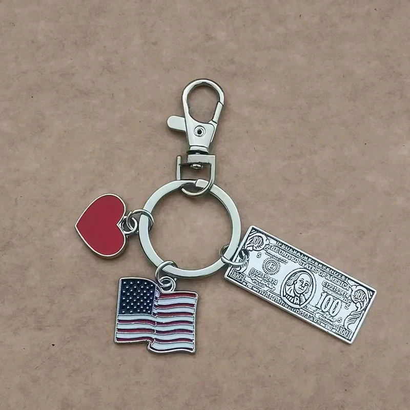 1 Piece Drop Oil Enamel Hearts American Flag Key Chain Zinc Alloy Dollar Coin Keychain
