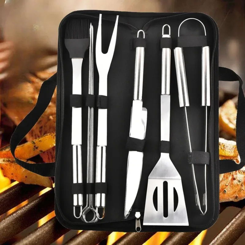 9 stücke tragbare bbq tool kit im freien grill grill set grill set spatel clip spieß mit lagerung tuch tasche grillen werkzeuge
