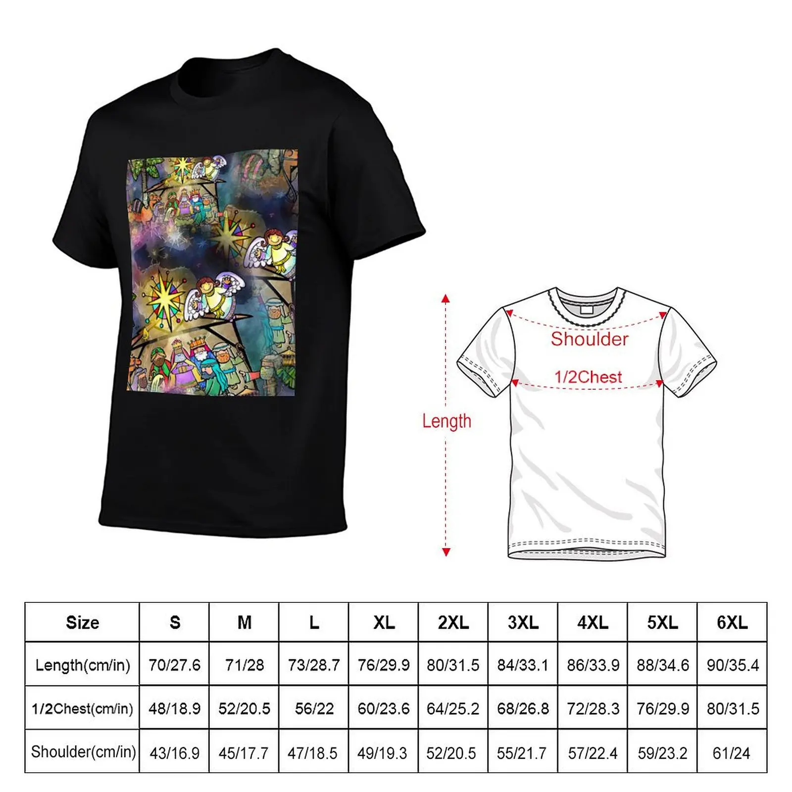 Seamless Watercolour Christmas Nativity Abstract T-Shirt Big Size Short Sleeve Tee for Men
