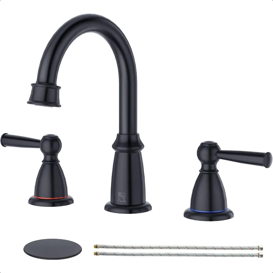 

Черный смеситель для ванной комнаты, 3 отверстия, 2 ручки, 8-дюймовые широко распространенные смесители для ванной комнаты со сливом для перелива раковины, 3 шт., матовый черный смеситель
