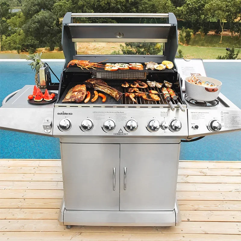 High-end 304 stainless steel courtyard grill outdoor gas large villa grill pizza grill American BBQ