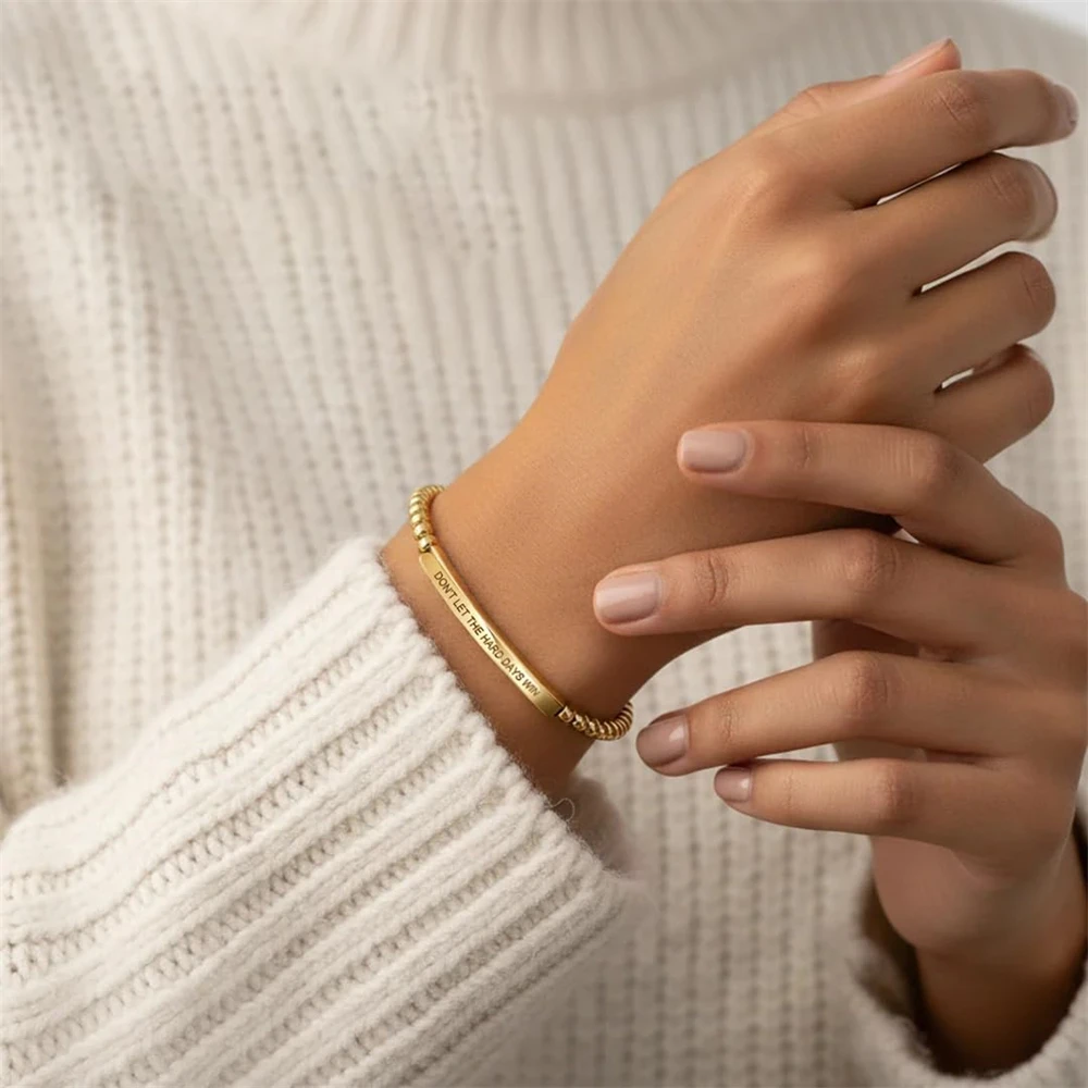 

Personalized Beaded Stretch Bead Bracelet For Women Custom Handmade Inspirational Jewelry Engraved Name Bar Bracelet With Box