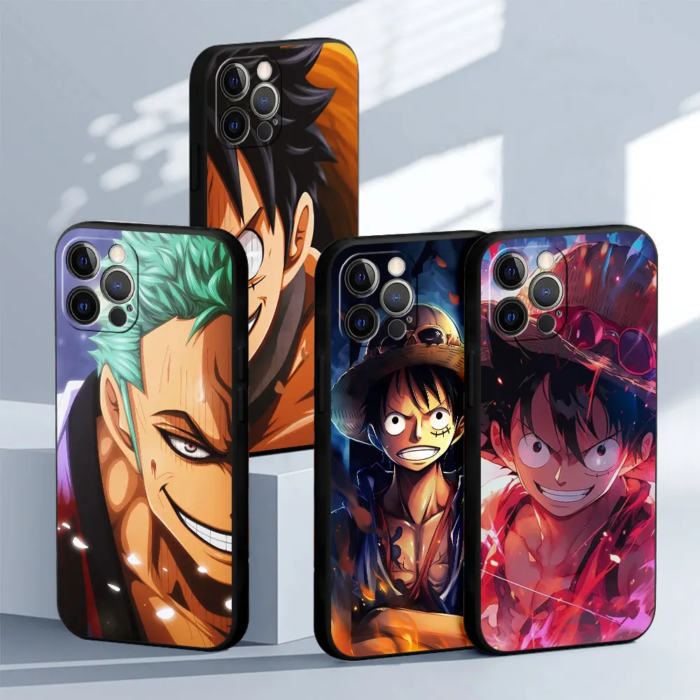 Case For Apple iPhone 14 Pro Max 13 11 12 Mini X XR 7 8 Plus 6 6S SE 5S 5 7+ 8+ Black Soft Phone Cover Luffy One-Pieces Anime