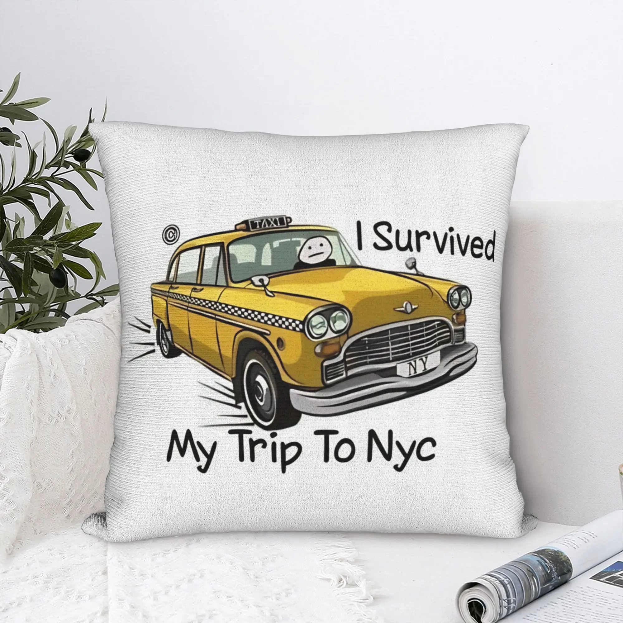 I Survived My Trip To NYC  Throw Pillow Cover Polyester Cushions for Sofa Humor , Funny Cushion Covers