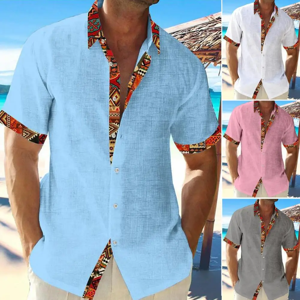 

Hawaii Beach Vacation Shirt Men's Summer Beach Shirt with Turn-down Collar Short Sleeves Color Matching Print for Breathable