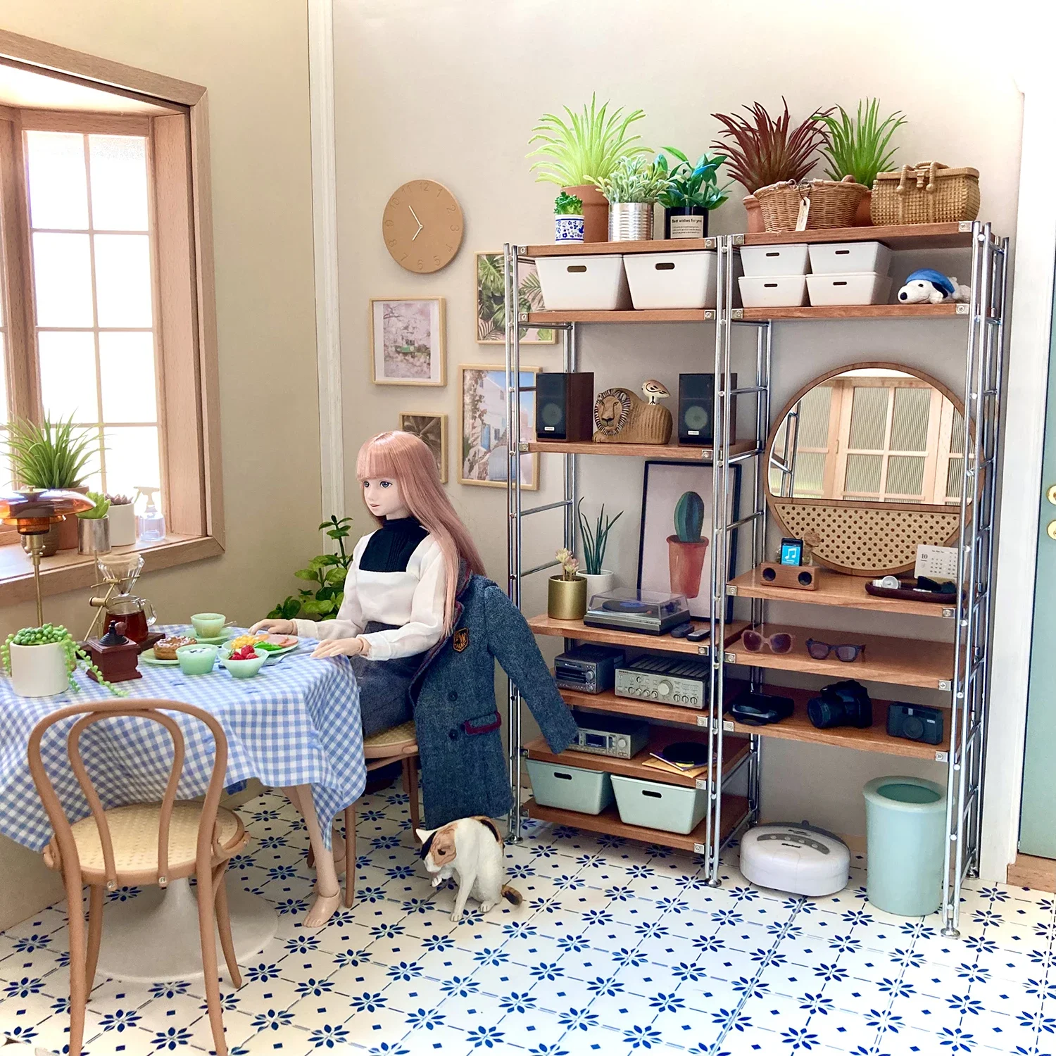 1:6 بيت الدمية نموذج صغير اكسسوارات الأثاث خشب متين مرآة زجاجية Bjd Ob11 Gsc Blyth الجندي Lol المنمنمات صور الدعائم