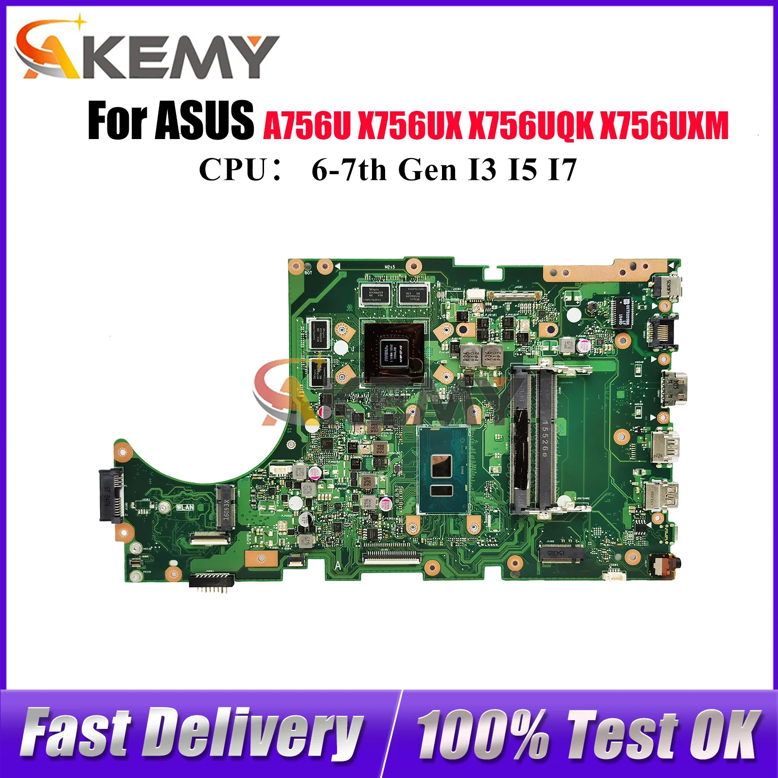 X756UX Laptop Motherboard For ASUS X756UR A756U X756UA X756UQK X756UJ X756UV X756UQ X756UXM X756UAK X756U Mainboard I3 I5 I7 CPU