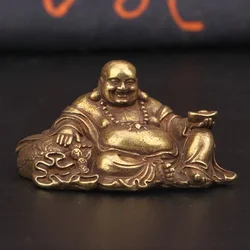 Antique Bronze Big Belly Laughing Maitreya Buddha Statue Desk Copper Ornament Crafts Brass Miniature Figurines Home Decorations