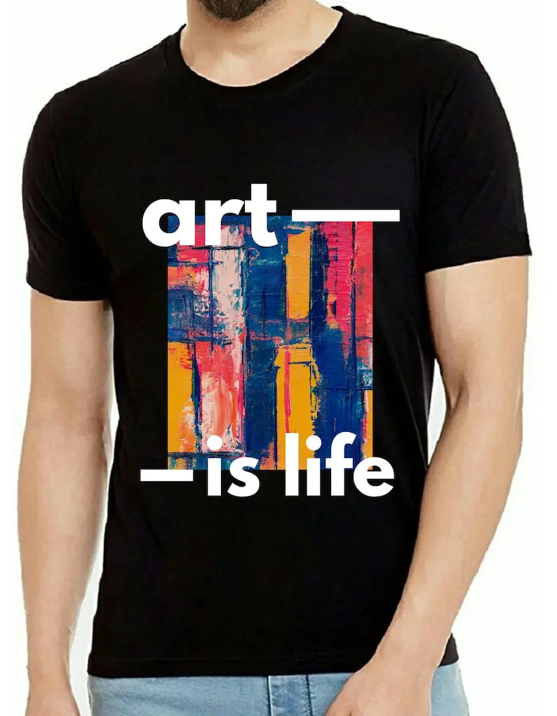 

Ropa de hombre Camiseta negra algodón puro para hombre / Art is Life Camiseta negra de algodón con estampado