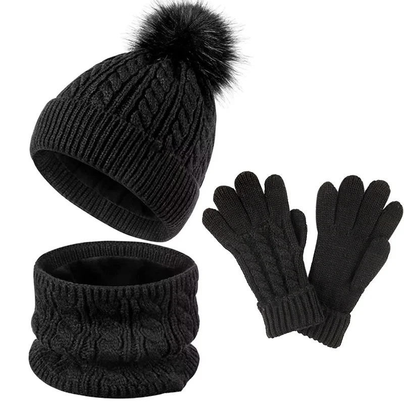 Gorros de arcoíris para niñas y niños, Gorro con pompón de punto, calentador de cuello, mitones de Polaina, conjunto de forro polar, conjunto de gorro, guantes, bufanda, Invierno