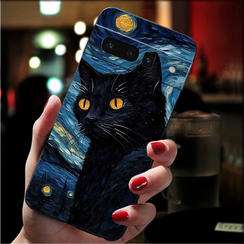 Retro Oil Painting Van-Gogh Cat Phone Case For Google Pixel 9 Pro XL 8 7 6 Pro Pixel 8A 7A 6A 4A 3A 3XL Pixel 8 7 6 5 4