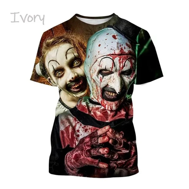 Terrifier Men's T-shirt Halloween Clown Short Sleeve 3D Printed T-shirt Fashion Men's T-shirt Summer Leisure Men's Clothing